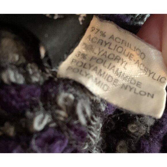 Saks Fifth Avenue Purple & Gray Chevron Knit Fringed Scarf Wrap - Made In Italy - Picture 3 of 7